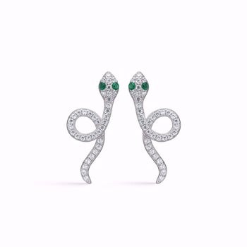 Slange øreringe med glitrende hvide og grønne zirkonia i sterling Sølv fra Guld & Sølv Design
