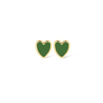 Baby heart green emalje ørestik i forgyldt sølv, Jeberg Jewellery