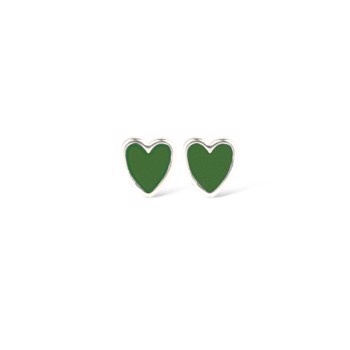 Baby heart green emalje ørestik i sterling sølv, Jeberg Jewellery