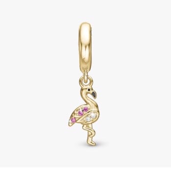 Christina Jewelry, forgyldt charm til sølvarmbånd eller 4 mm slim læderarmbånd - Flamingo