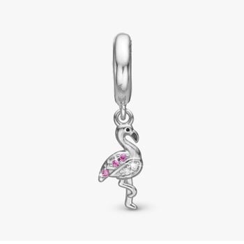 Christina Jewelry, sølv charm til sølvarmbånd eller 4 mm slim læderarmbånd - Flamingo
