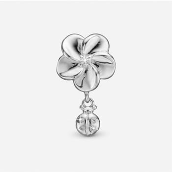 Christina Jewelry, Sølv charm til sølvarmbånd eller 4 mm slim læderarmbånd - Flower and Ladybird