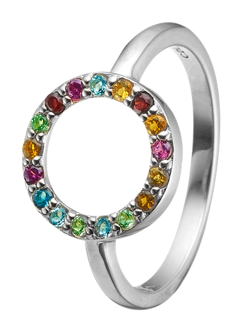 Christina Collect sterling sølv Word Goals Smuk ring med cirkel besat med 17 forskellige ægte sten, ring størrelser fra 49-61