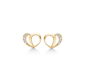 Støvring Design's Smukke små hjerte ørestikker med glitrende zirkonia på hele den ene side, måler 7 x 8 mm