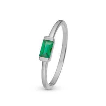 Christina Jewelry sterling sølv  Green Single Baguette Fingerring med grøn stenstr 57