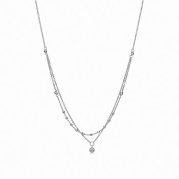 Seville, Dobbelt halskæde i sterling sølv med sølv perler og zirkonia fra Guld & Sølv Design