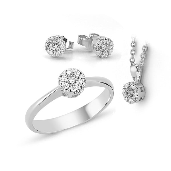 14 kt hvidguld smykkesæt, Flora serien med 4 x 0,10 + 24 x 0,04 ct Diamanter Wesselton SI