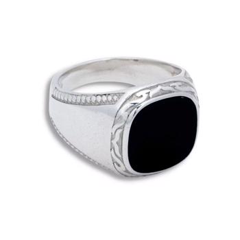 Sølv signatur ring med sort sten - by Billgren