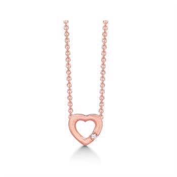 Støvring Design's smukke rosa forgyldte vedhæng, smukt åbent hjerte med 0,010 kt diamant, leveres med rosa forgyldt kæde 42+3 cm