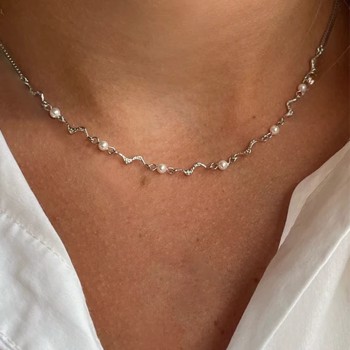 Lorelai - Sølv halskæde med bølger og perler, NAVA Cph