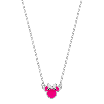 Sølv halskæde med Minnie Mouse, lyserød emalje