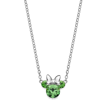 Sølv halskæde med Minnie Mouse, grønne zirkoner