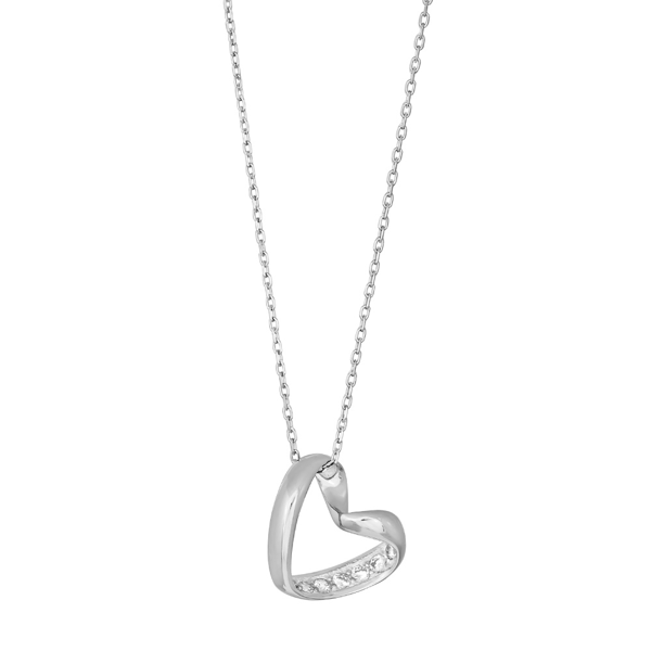 Rhod. sølv vedhæng hjerte med cz inkl. kæde, fra Siersbøl