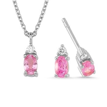14 kt hvidguld PETIT smykkesæt med pink safir og diamant Wesselton SI