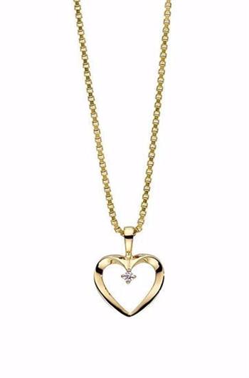 Guldvedhæng - 14kt hjerte m. brillant og kæde