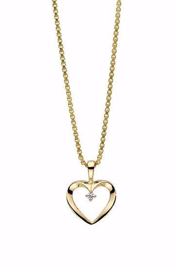 Guldvedhæng - 14kt hjerte m. brillant og kæde