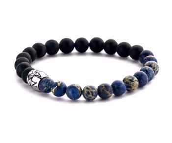 Stones herre armbånd med lapis lazuli og sorte agater, Ø 8,00 mm