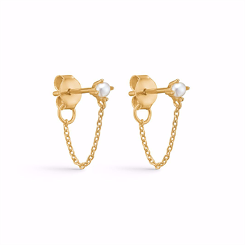 Forgyldte ørestikkere med kæde og perler fra Guld & Sølv Design