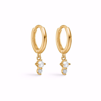 Forgyldte creoler med perler og to zirkonia fra Guld & Sølv Design