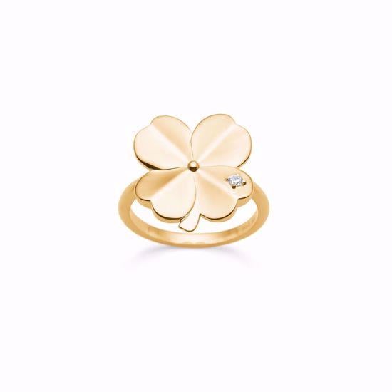 Forgyldt sølvring firkløver med zirkonia