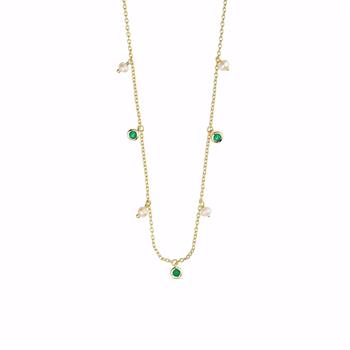 Seville forgyldt kæde med perle og grøn zirkonia