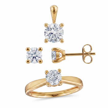 14 kt guld Luxury Solitaire smykkesæt med i alt 2,10 ct Labgrown diamant Top Wesselston VS2