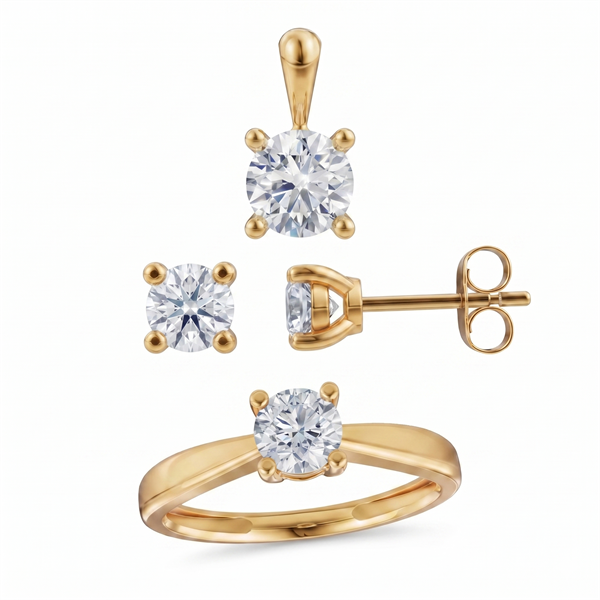 14 kt guld Luxury Solitaire smykkesæt med i alt 2,10 ct Labgrown diamant Top Wesselston VS2
