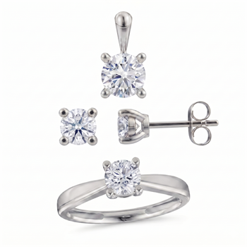 14 kt hvidguld Luxury Solitaire smykkesæt med i alt 1,50 ct Labgrown diamant Top Wesselston VS2