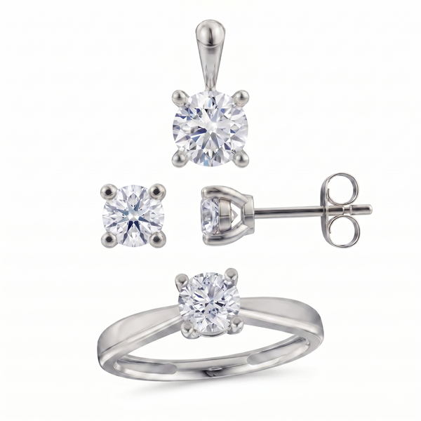 14 kt hvidguld Luxury Solitaire smykkesæt med i alt 1,50 ct Labgrown diamant Top Wesselston VS2