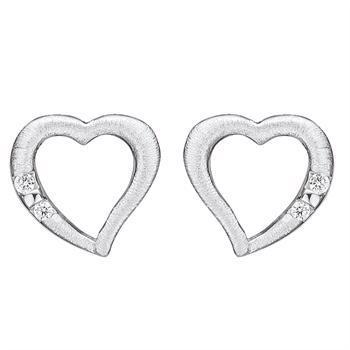 Støvring Design's smukke matterede sølv hjerter med glitrende hvide zirkonia på siden