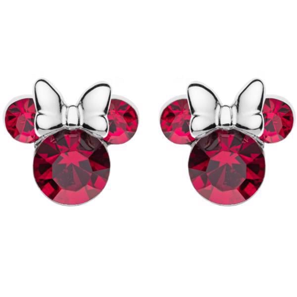 Disney\'s Minnie Mouse silhuet ørestikker i røde sten med fin sølv sløjfe