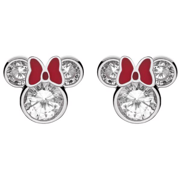 Disney\'s Minnie Mouse silhuet sølv ørestikker med rød sløjfe