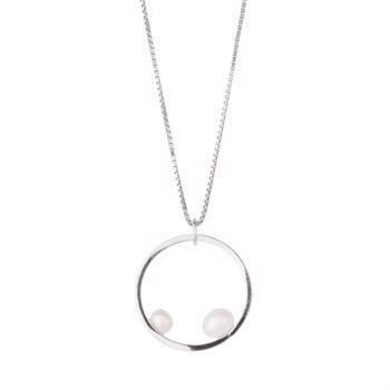 L & G 925 sterling sølv vedhæng med kæde, Cirkel med perle med blank overflade, model 104670-FP