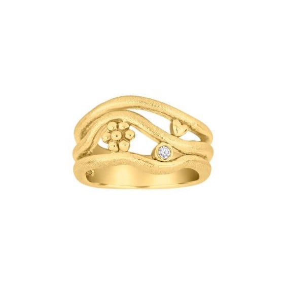 Siersbøl\'s Smuk trippel ring med blomst, hjerte og elegant zirkonia i rørfatning  i forgyldt sterling sølv. (10060095950)