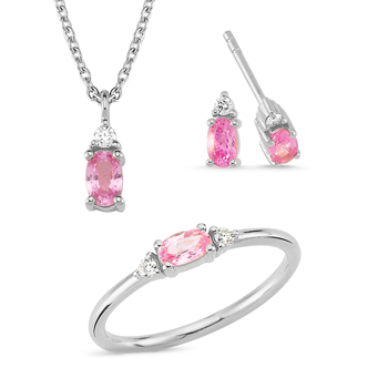 14 kt hvidguld PETIT smykkesæt med pink safir og diamant Wesselton SI