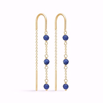 Øreringe med kæde og blå kvarts i forgyldt sterling sølv fra Guld & Sølv Design