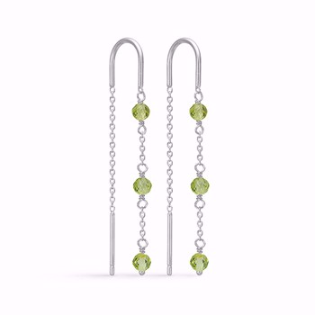 Øreringe med kæde og grøn peridot i sterling sølv fra Guld & Sølv Design