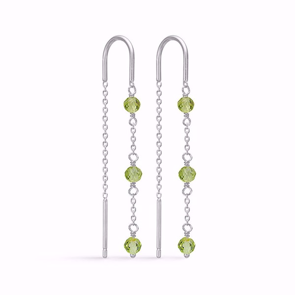Øreringe med kæde og grøn peridot i sterling sølv fra Guld & Sølv Design