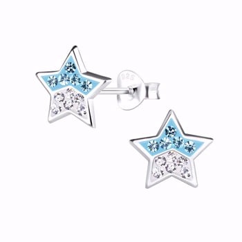 Stjerne ørestikker i sterling sølv med blå og hvide zirkonia og emalje fra Guld & Sølv Design