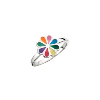 Støvring Design's Meget sød ring med blomst med emalje i alle regnbuens farver