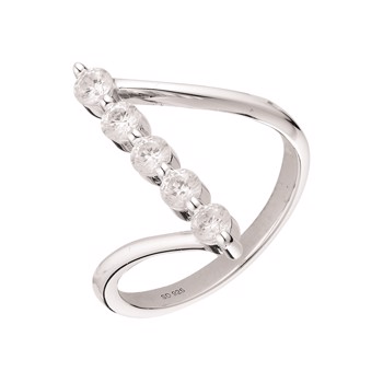 Smuk og abstrakt ring i sølv med stav besat med glitrende zirkonia fra Støvring Design