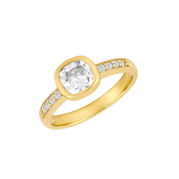 Siersbøl\'s Smuk ring i 8 karat guld med hvide, glimtrende zirkonia på siderne og én stor firkantet zirkonia i midten