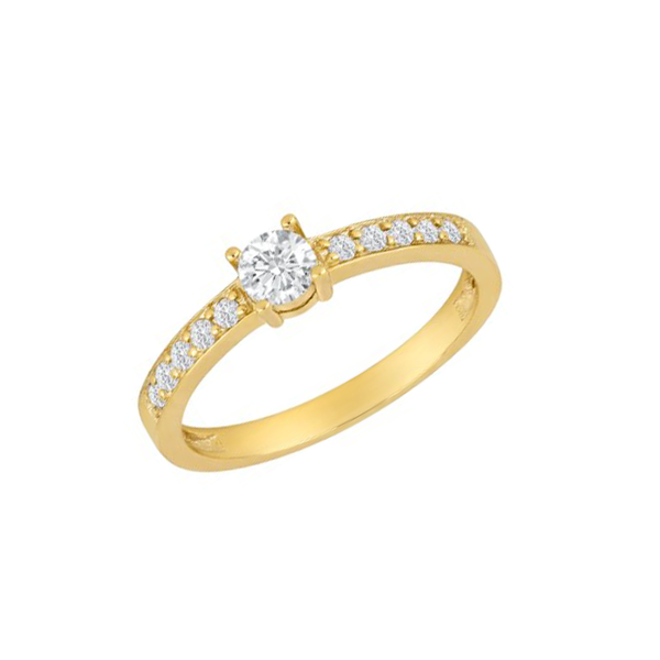 Siersbøl\'s Smuk ring i 8 karat guld med små, glimtrende hvide zirkonia på siderne og én større zirkonia i midten