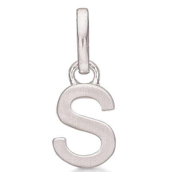 Bogstav vedhæng 8 mm, S i sterling sølv med mat og blank side