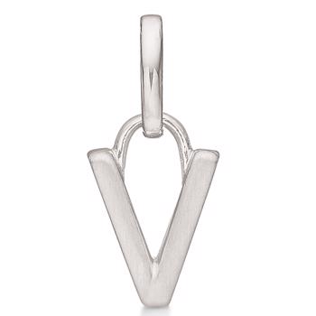 Bogstav vedhæng 8 mm, V i sterling sølv med mat og blank side