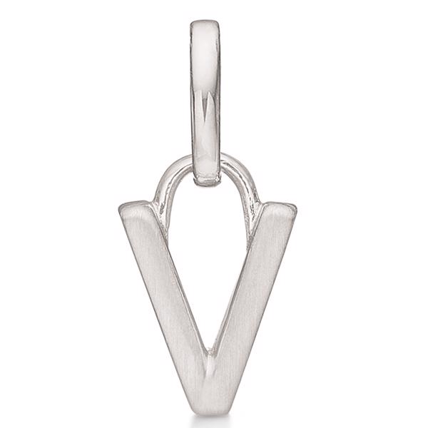 Bogstav vedhæng 8 mm, V i sterling sølv med mat og blank side