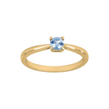 Joanli Nor HelenNor Smuk solitær ring i forgyldt sølv med 4 mm glitrende lys blå zirkonia