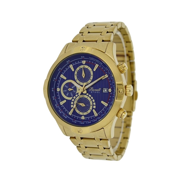 Herre forgyldt med lænke & blå urskive