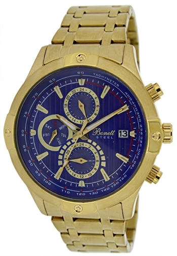 Herre forgyldt med lænke & blå urskive