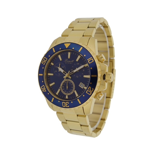 Bonett herreur med chronograh forgyldt m /blå skive